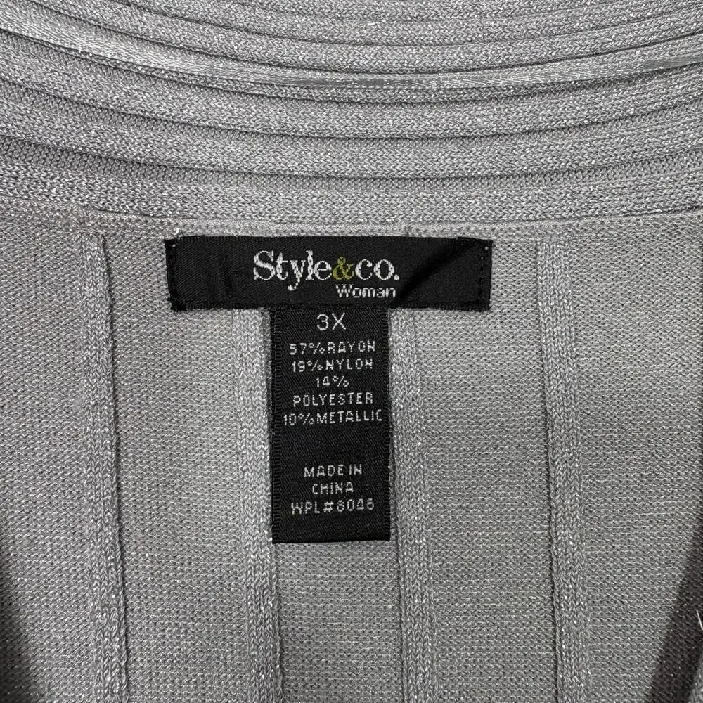 Style & Co Metallic Silver Glam Ribbed Faux Wrap Sweater - Women's Plus Size 3X